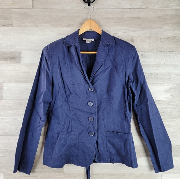 Vintage Spiegel Navy Linen Blazer Jacket Women's Size 10 - Picture 4 of 13